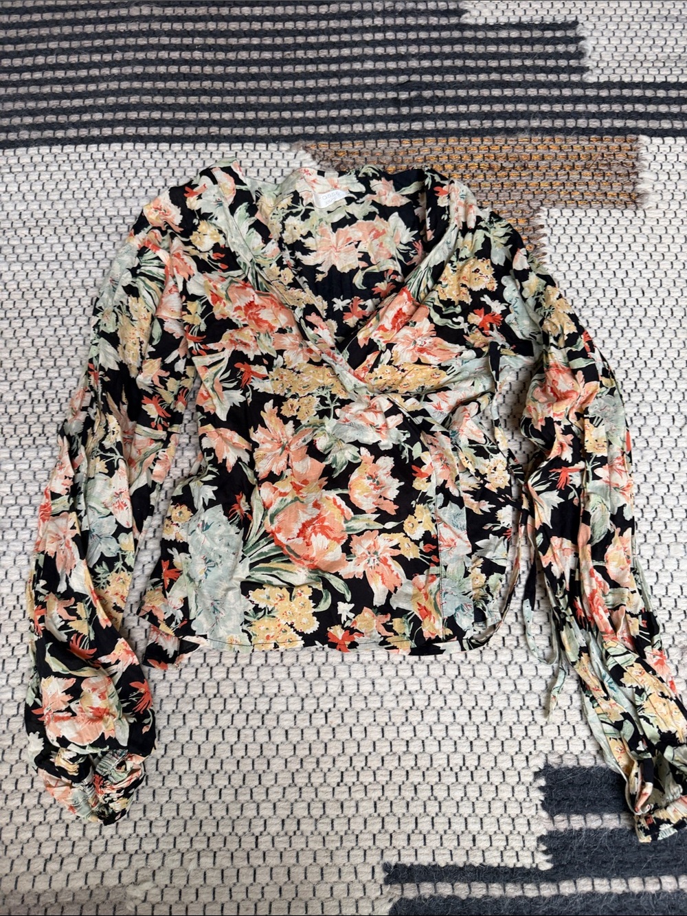 Posse Floral Wrap Top in Black with Coral & Mint